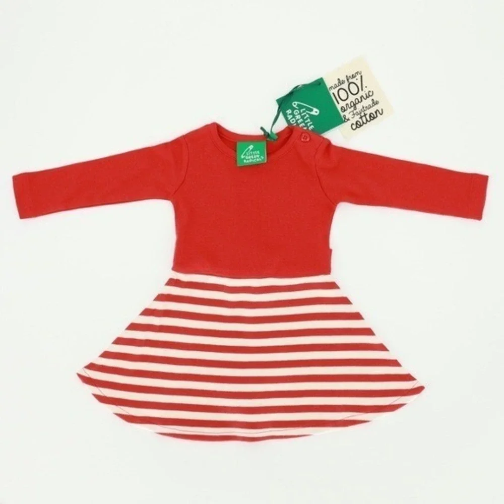 LITTLE GEEEN RADICALS Red Little Twirler Dress 9-12‎ Months 100% Organic Cotton